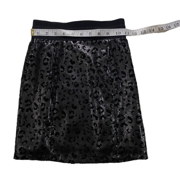 Guess Los Angeles Women Black Silver Sequin Leopard Chetah Full Zip Skirt Sz XS - Picture 3 of 7